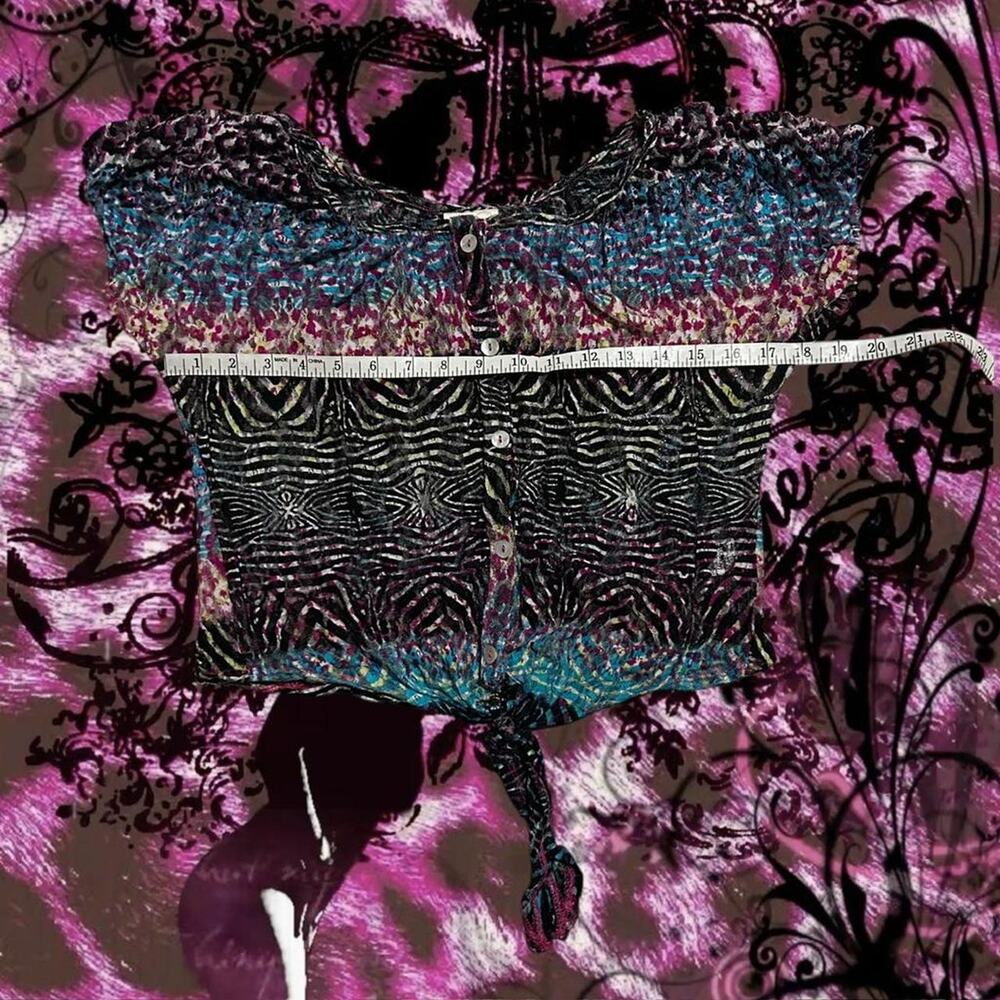 zebra swirl print washed abstract watercolor sheer y2k top - Picture 2 of 8